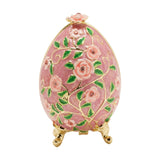 Floral Egg Metal Trinket Box with Hinged Lid - Pink & Gold
