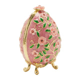 Floral Egg Metal Trinket Box with Hinged Lid - Pink & Gold