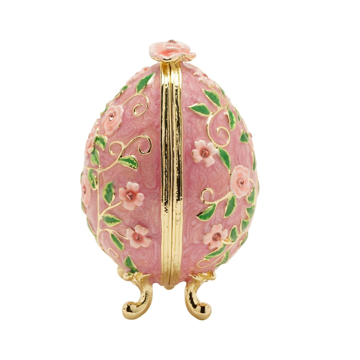 Floral Egg Metal Trinket Box with Hinged Lid - Pink & Gold