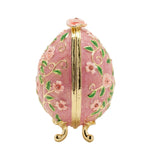 Floral Egg Metal Trinket Box with Hinged Lid - Pink & Gold