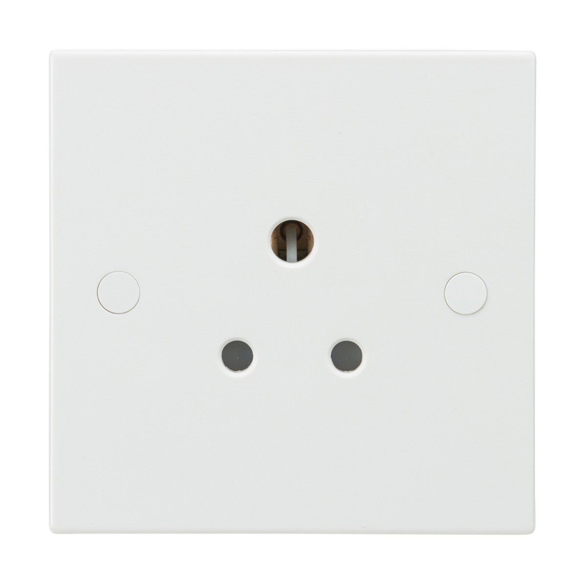 A 5A unswitched socket with a square edge, featuring three circular holes and crafted from thermoset resin for enhanced durability. This unpainted white electrical wall socket comes with a sleek and antimicrobial finish, making it ideal for modern spaces.