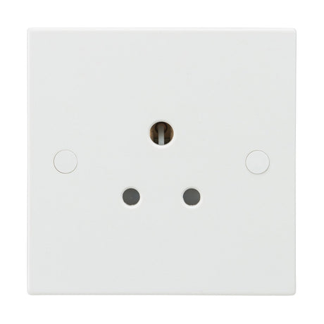 A 5A unswitched socket with a square edge, featuring three circular holes and crafted from thermoset resin for enhanced durability. This unpainted white electrical wall socket comes with a sleek and antimicrobial finish, making it ideal for modern spaces.