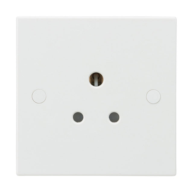 A 5A unswitched socket with a square edge, featuring three circular holes and crafted from thermoset resin for enhanced durability. This unpainted white electrical wall socket comes with a sleek and antimicrobial finish, making it ideal for modern spaces.