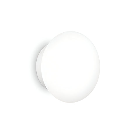 The Serene 2 Light Outdoor Wall Light in white features a minimalist spherical design with a smooth surface, mounted on a flat white background. This outdoor wall light emits a soft glow, offering a modern and simplistic aesthetic while providing enduring style with its weather-resistant properties.