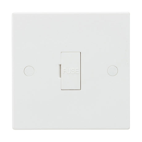 The 13A Fused Spur Unit (Square Edge) is a minimalist electrical switch crafted from durable thermoset resin. It features the word "FUSE" and is centered on a square white panel that seamlessly integrates with any interior.