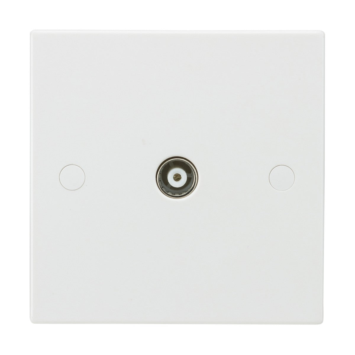 The TV Outlet (Non-Isolated, Square Edge) is designed for coaxial cable connections, featuring a single circular port in the center and offering anti-microbial properties for enhanced hygiene against a plain background. It is perfect for your Coaxial TV outlet needs.