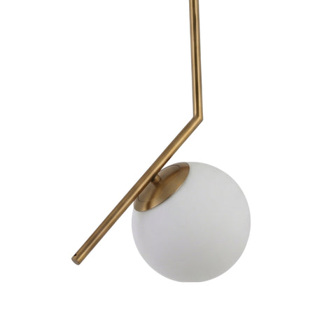The Vetra Opal Glass Small Pendant Light - Gold features a matte white spherical shade and gold rod, offering a minimalistic touch perfect for contemporary interiors.