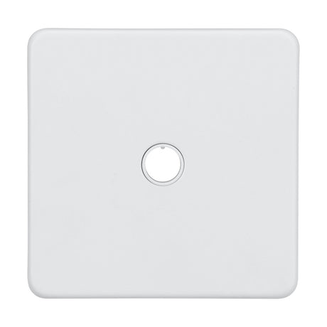 A matt white, screwless square wall plate with a central circular opening for 20A flex outlets. Its smooth, unadorned surface is designed for electrical or networking fittings, offering a sleek look. Product: 20A Flex Outlet Plate - Matt White (Screwless).