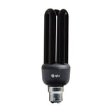 QTX UV black light bulb with 20W twin-tube compact fluorescent design in black finish and B22 bayonet fitting, shown on a plain white background.