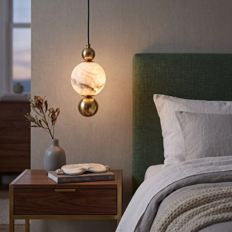 Sferetta LED Globe Alabaster Pendant Light - Brass