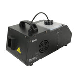 QTX FH-700 700W fog and haze machine in black metal housing with side nozzle, fan grille, translucent fluid tank and level gauge.