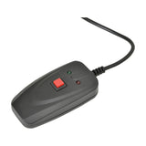 QTX QTFX-400 compact fog machine wired remote control by AVSL, black handheld unit with red momentary trigger button and green and red LED indicators.