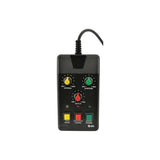 QTX QTFX-2000 MkII wired timer remote with yellow interval, green duration and red output dials, indicator LEDs and coloured control buttons.