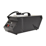 QTX HZ-800 800W haze machine by AVSL, black metal casing with fluid tank, power switch, DMX in/out, and remote control port on plain background.