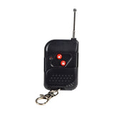 Wireless 433MHz keyfob remote with red lock and unlock buttons, extended antenna and keyring clip for the QTX Double Bubble LED RGB Bubble Machine.