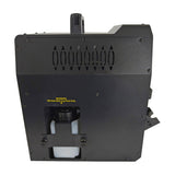 Side view of the QTX FogoSphere 700W compact bubble fog machine by AVSL in matte black, showing side vents, top handle and removable fog fluid tank.