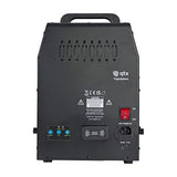 Rear view of the QTX FogoSphere 700W bubble fog machine by AVSL, showing vents, on/off switch, IEC power inlet, control buttons and remote sensor.