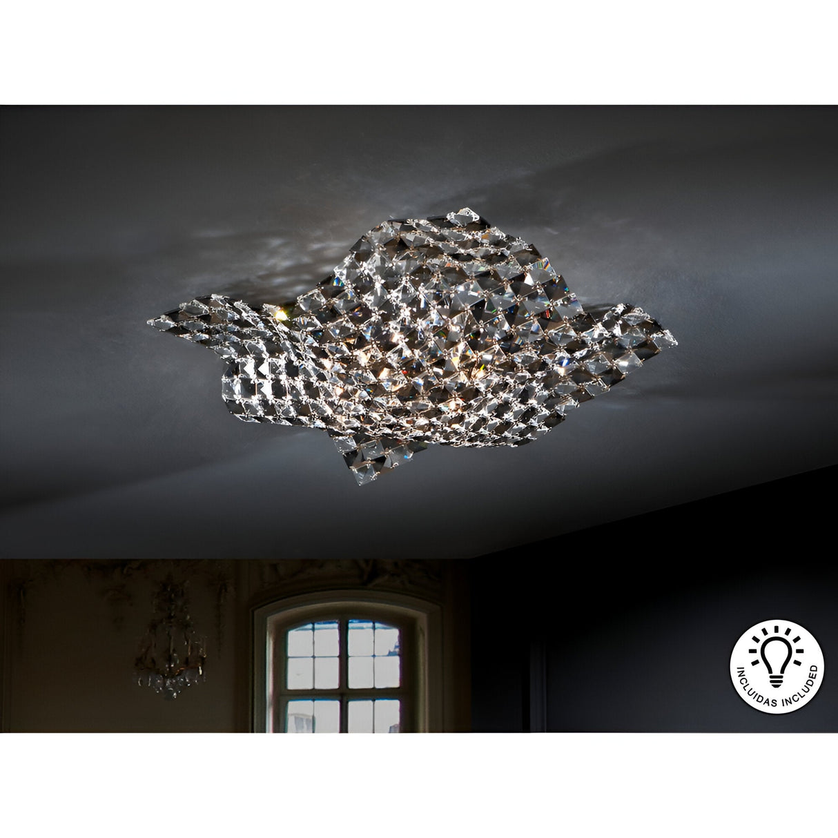 Saten 4 K9 Crystals Small Flush Light - Chrome