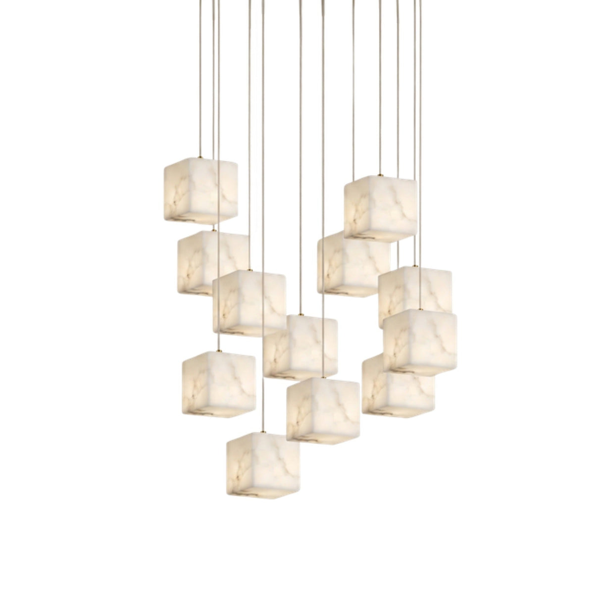 Scalinata 12 Light Cube Alabaster Cluster Chandelier - Brass
