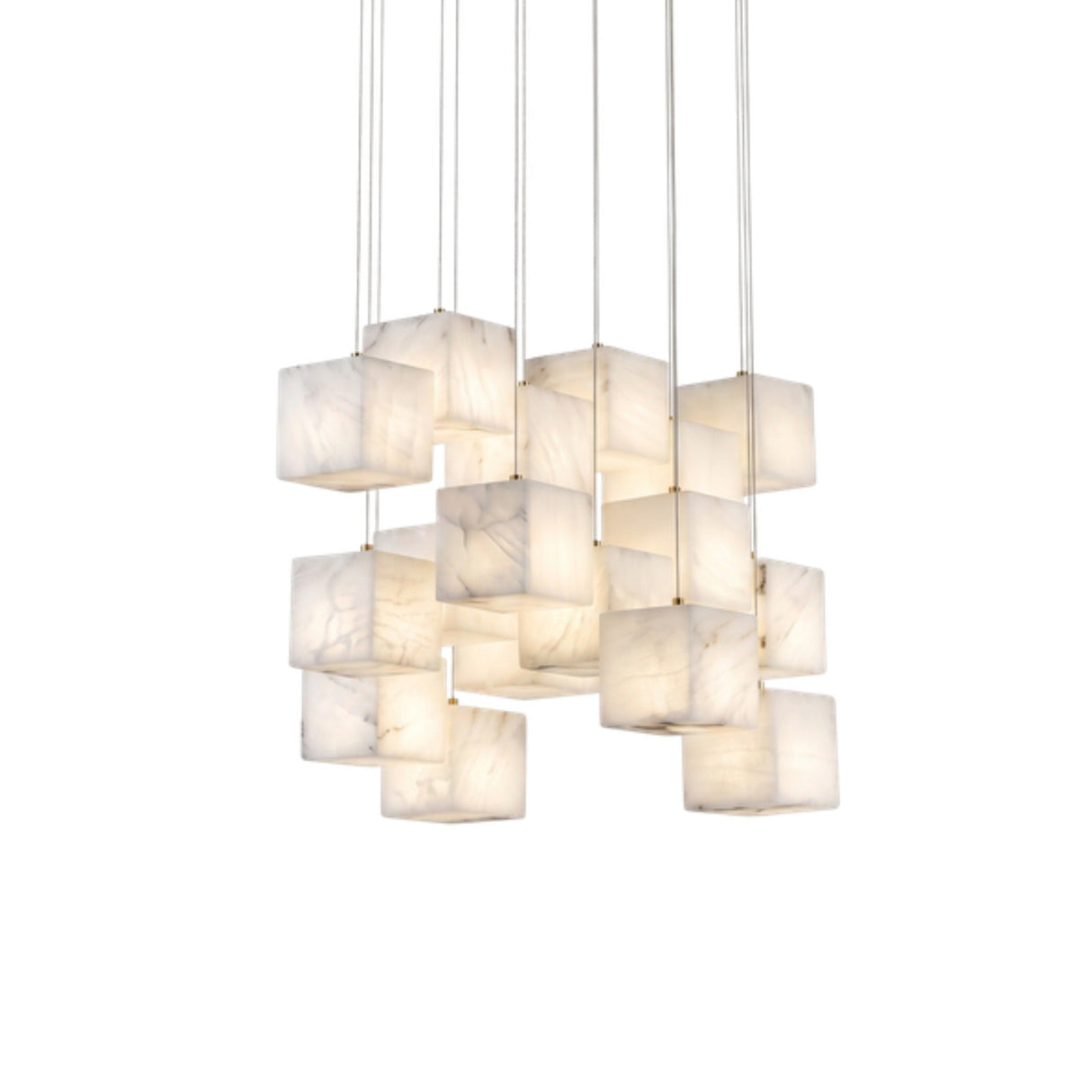 Scalinata 18 Light Cube Alabaster Cluster Chandelier - Brass