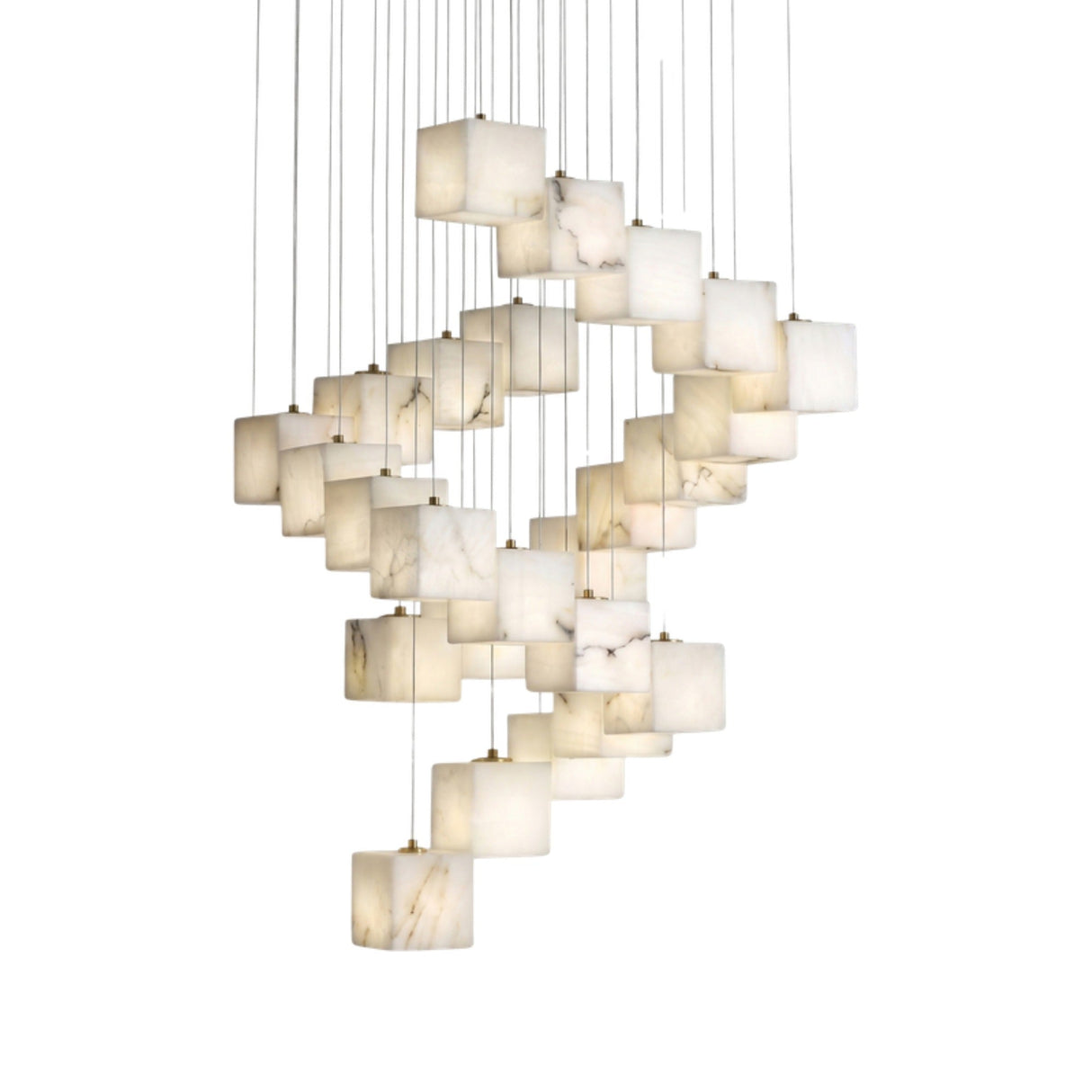 Scalinata 25 Light Cube Cascade Alabaster Cluster Chandelier - Brass