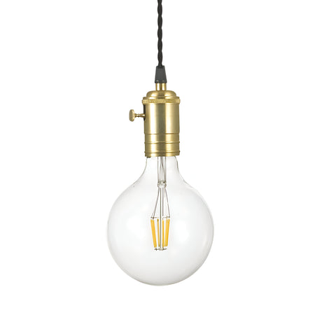 Introducing the Lantern 1 Light Pendant - Brass: a vintage-style design featuring a clear glass light suspended from a black twisted cord. This pendant light blends classic charm with modern aesthetics, highlighted by its elegant round shape and brass socket.