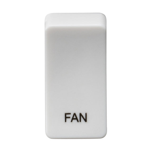 The Switch Cover "Marked FAN" in white is seamlessly integrated against a plain white background. Its sleek design includes interchangeable rocker covers and boasts a durable ABS finish for a modern touch.