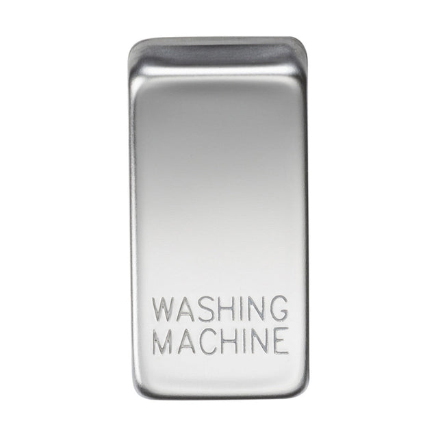 A polished chrome rectangular switch cover shines like a bar of soap, with "WASHING MACHINE" embossed on its surface.