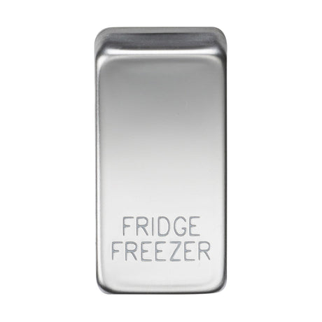 A polished chrome cover embossed with "FRIDGE/FREEZER" near the bottom showcases a sleek design with a smooth, reflective surface that blends seamlessly with any modern kitchen decor.