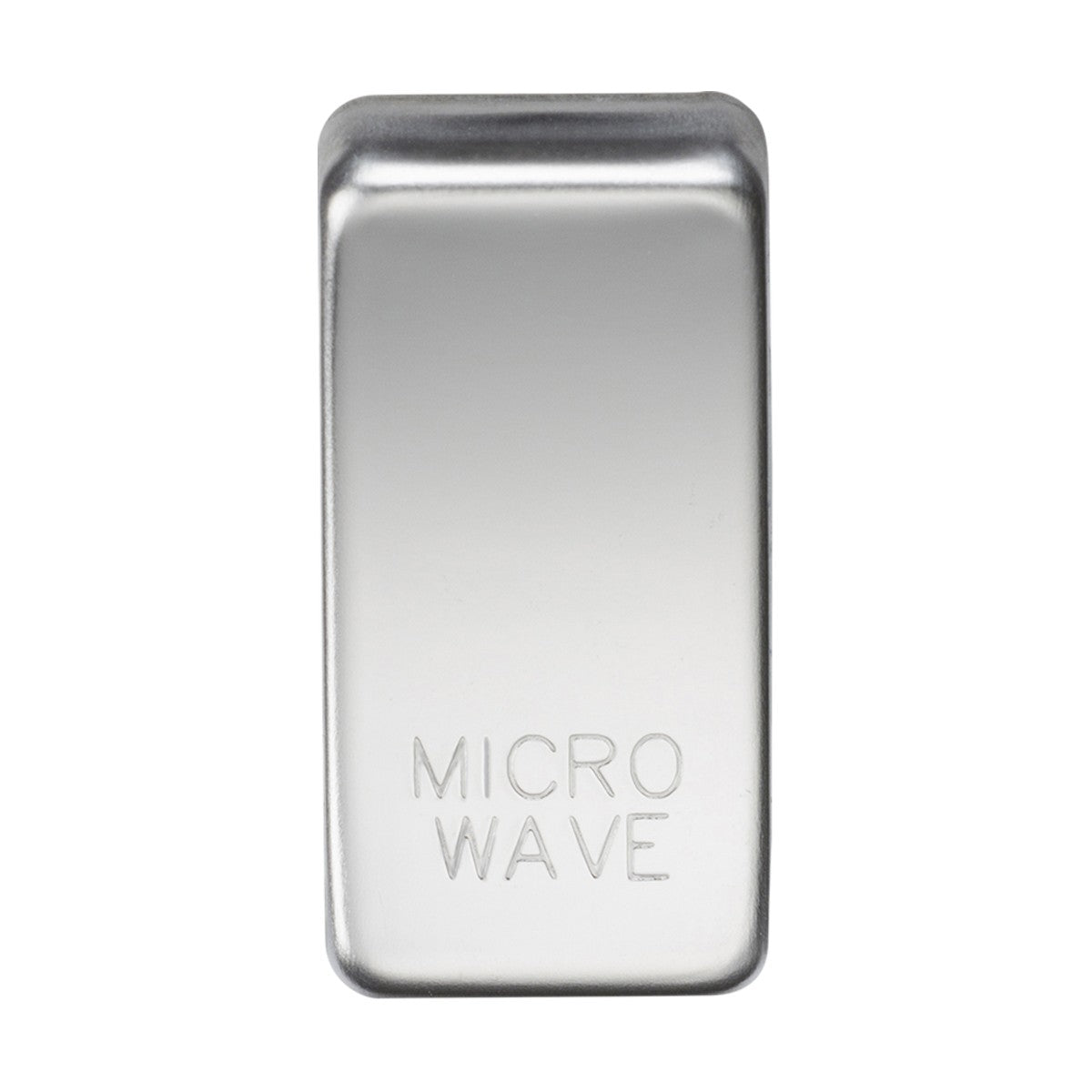 Polished chrome rectangular switch cover engraved with "MICROWAVE".