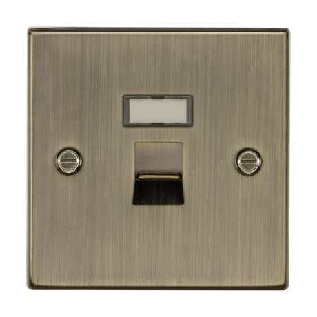 RJ45 Network Outlet in antique brass with a square edge design features beveled edges and two visible screws. The centered brown toggle switch sits below a small rectangular indicator light, adding a touch of vintage elegance to any setting.