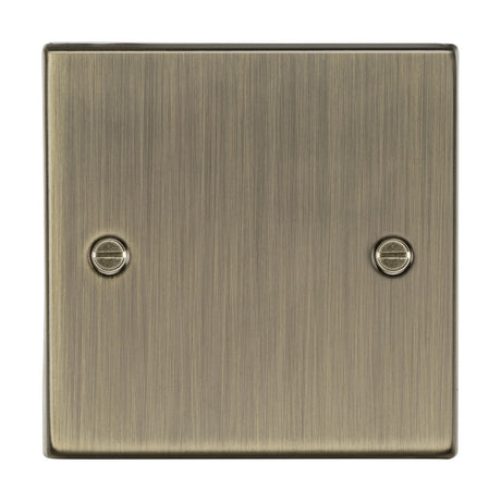 The 1 Gang Blanking Plate - Antique Brass (Square Edge) is a square, brushed bronze light switch cover with a minimalist design, featuring two visible screws. Its subtly textured surface adds classic elegance to any electrical installation.