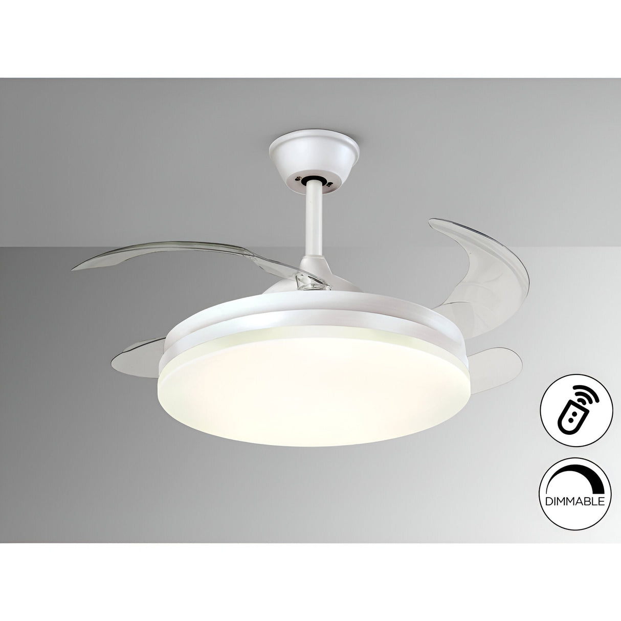 Vento CCT Dimmable LED Retractable Blades Ceiling Fan Light - White