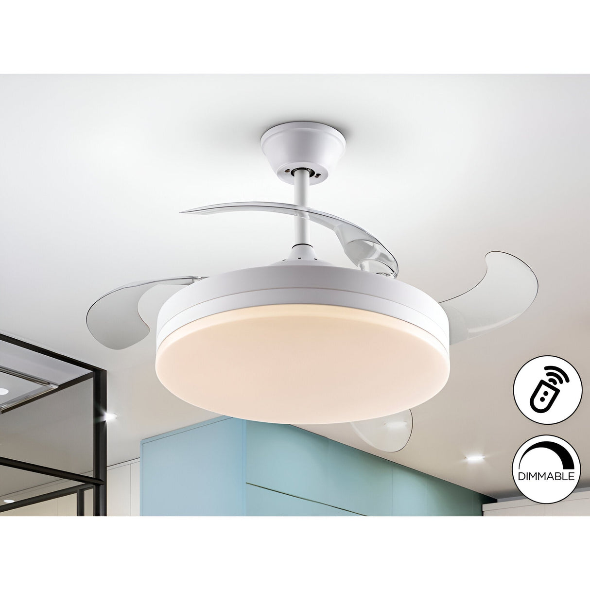 Vento CCT Dimmable LED Retractable Blades Ceiling Fan Light - White