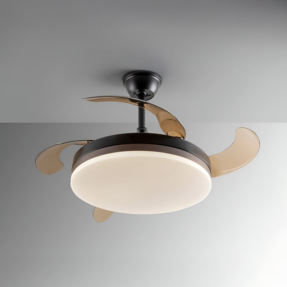 Vento CCT Dimmable LED Retractable Blades Ceiling Fan Light - Black/Brown