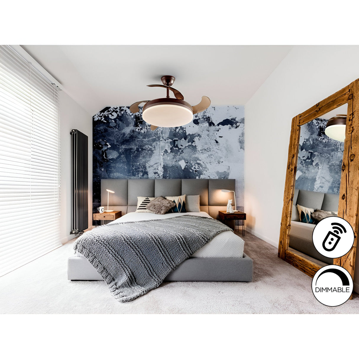 Vento CCT Dimmable LED Retractable Blades Ceiling Fan Light - Brown