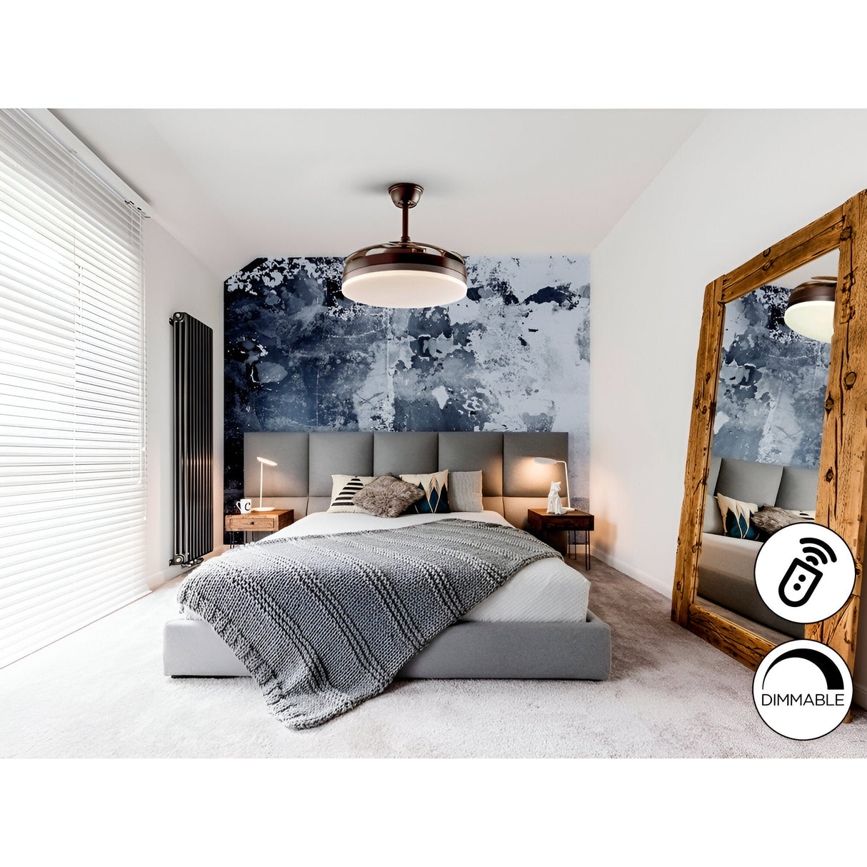Vento CCT Dimmable LED Retractable Blades Ceiling Fan Light - Brown