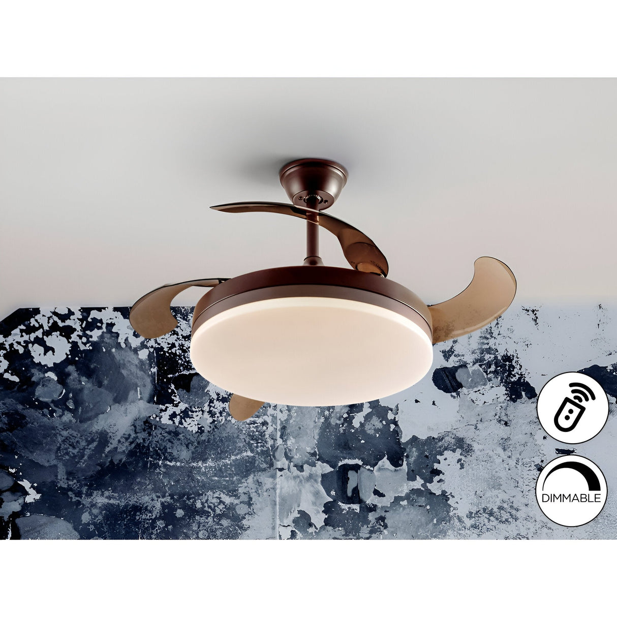 Vento CCT Dimmable LED Retractable Blades Ceiling Fan Light - Brown
