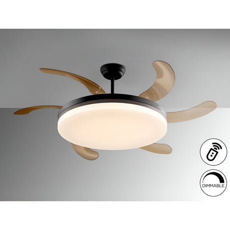 Vento Maxi CCT Dimmable LED Retractable Blades Ceiling Fan Light - Black/Brown