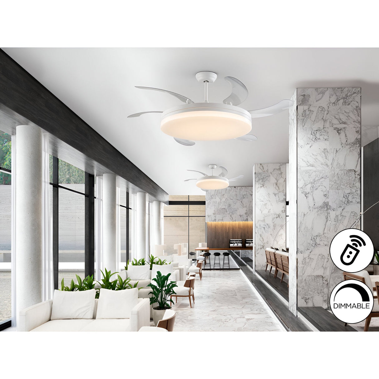 Vento Maxi CCT Dimmable LED Retractable Blades Ceiling Fan Light - White