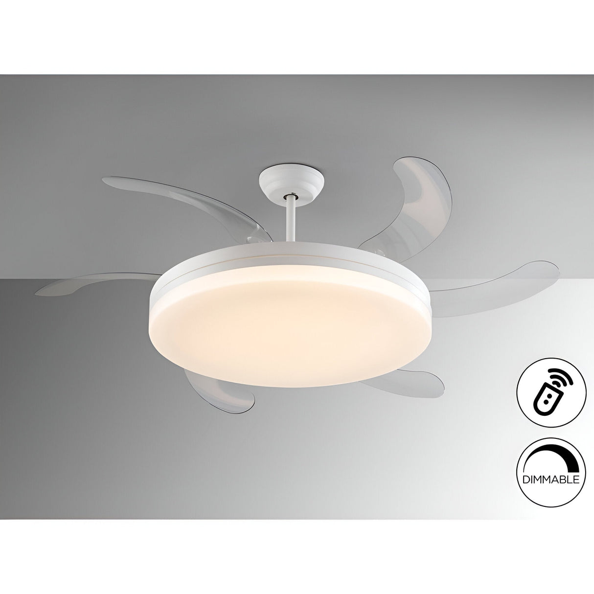 Vento Maxi CCT Dimmable LED Retractable Blades Ceiling Fan Light - White