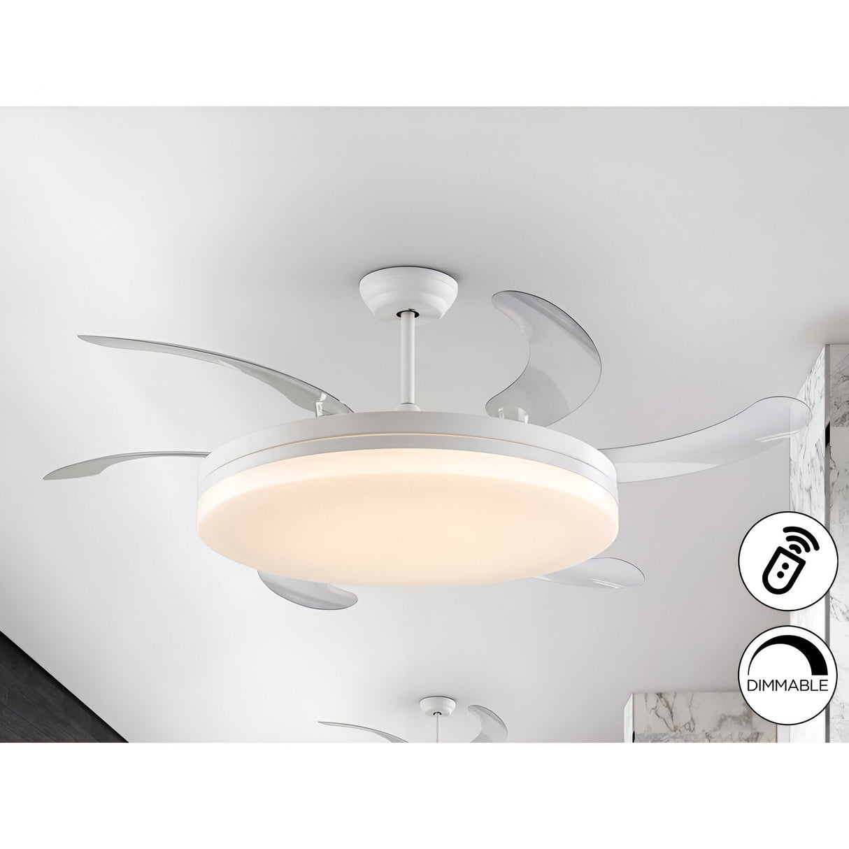 Vento Maxi CCT Dimmable LED Retractable Blades Ceiling Fan Light - White