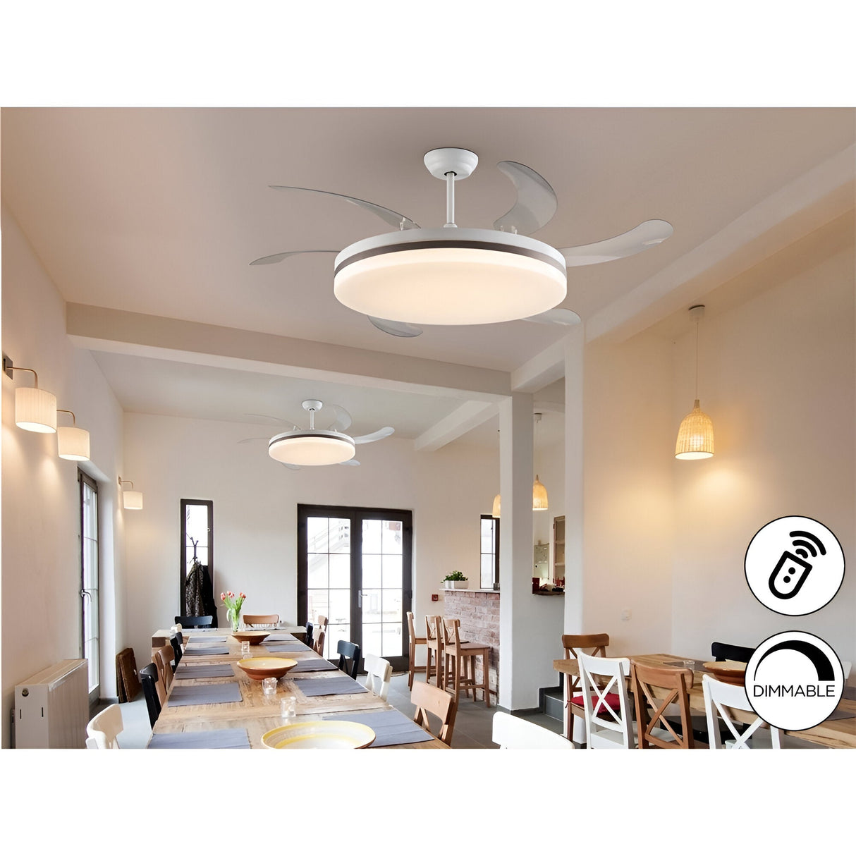 Vento Maxi CCT Dimmable LED Retractable Blades Ceiling Fan Light - White/Bronze