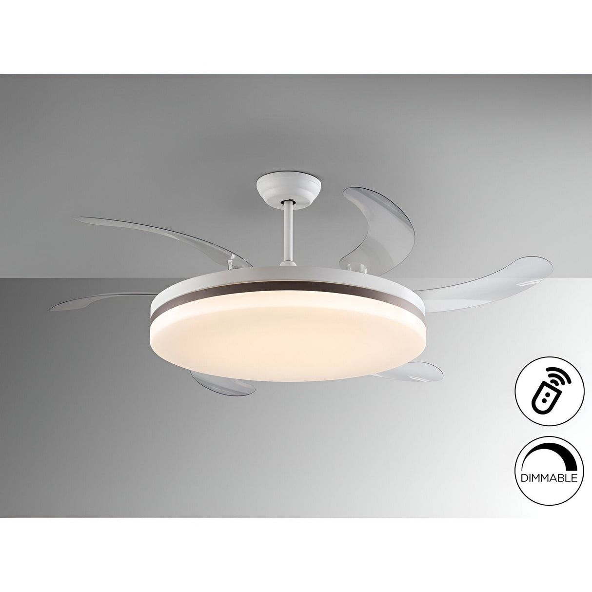 Vento Maxi CCT Dimmable LED Retractable Blades Ceiling Fan Light - White/Bronze