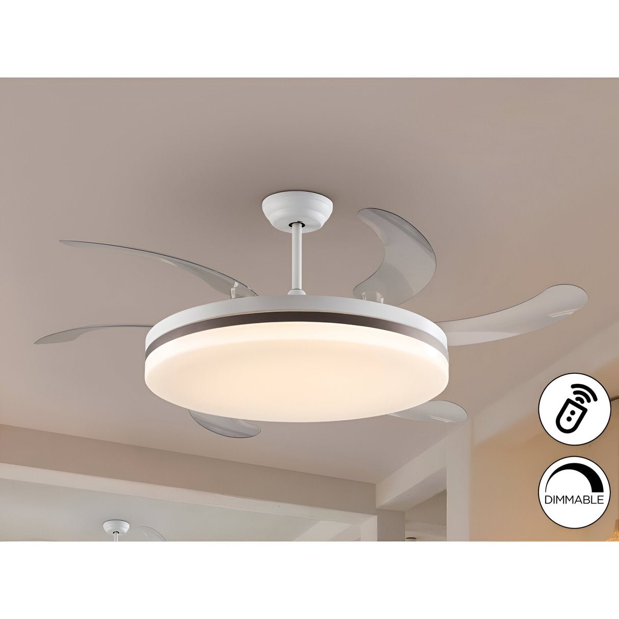 Vento Maxi CCT Dimmable LED Retractable Blades Ceiling Fan Light - White/Bronze