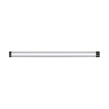 The 24V 5W Linkable LED Strip Light 6000K - 51cm, featuring a cylindrical design with dimmable functionality and cool white illumination, elegantly showcases its sleek white surface and black end caps against a pristine white background.