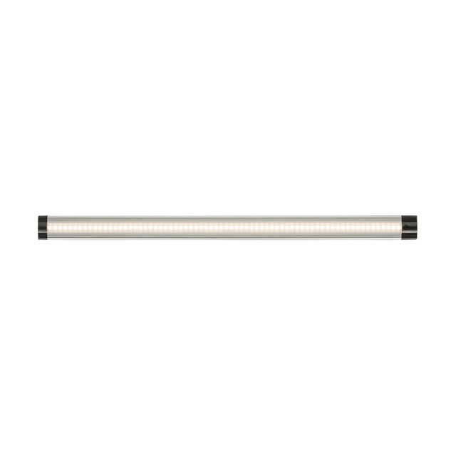 Introducing the 24V 5W Linkable LED Strip Light 3000K - 51cm, a sleek and cylindrical lighting solution with a stylish metallic finish and elegant dark end caps. This strip light emits a warm white glow that is both bright and even across its surface, providing convenient linking capabilities for extended illumination.