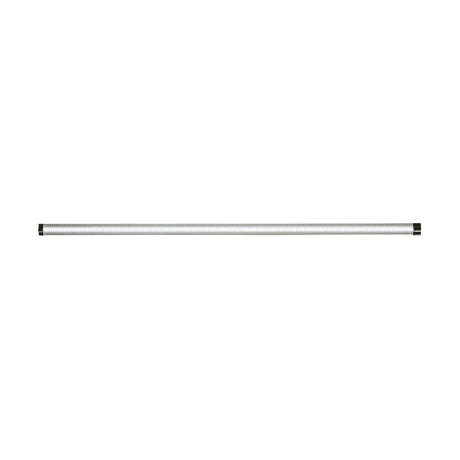 A long, cylindrical LED light bar with a sleek, minimalist design is centered on a white background. This dimmable 24V 11W Linkable LED Strip Light 6000K - 101cm, in cool white, features a slim metallic frame that stands out even when turned off.