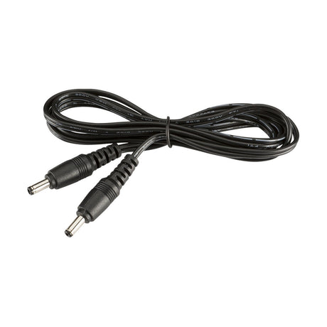 A neatly coiled 100cm black DC power cable designed for 12/24V systems, with two identical connectors at each end, ideal for efficiently powering LED striplights.