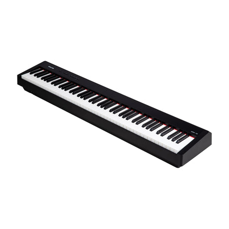 NU-X NPK-10 88-key portable digital piano in matte black, angled view showing weighted keys and top-panel controls on a white background.